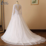 Runhufu NICEB Robe De Mariee Lace Long Sleeves Wedding Dress Bride Princess Sexy Illusion Back Bridal Gown Appliques V-Neck Tulle