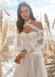 Runhufu Cross Halter Strap Puff Sleeve Applique Lace Tulle Wedding Dress Bridal Gown Custom Made