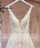 runhufu Floral Appliques Wedding Dresses 2023 V Neck Backless A-Line Court Train Tulle Bridal Gowns Vestido Robe Mariee
