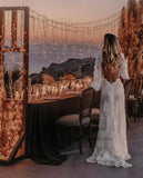 Runhufu Bohemian Wedding Dresses Lace V-Neck Elegant Wedding Gown Boho Beach Bridal Dress Long Sleeves Open Back vestido novia