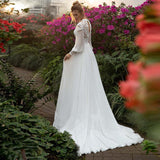 Runhufu Chiffon Long Puffy Sleeves Boho Wedding Dresses 2023 High Neck Lace Appliques Muslim Bridal Gown Vintage Vestido De Noiva