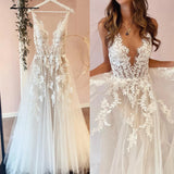 Runhufu A-Line Backless Wedding Dress 2024 Vintage Lace Applique Beaded Off White Tulle Wedding Gowns Trouwjurk Long Bridal Dress