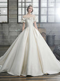 Runhufu The Shoulder Flower Satin Wedding Dress 2023 New Floor Length Light Simple Bridal Dress Robe De Mariee