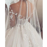 Runhufu Charming Lace Wedding Dress V-Neck Long Sleeves 2024 Princess Wedding Gown Illusion Bride Gowns Buttons robe de mariee