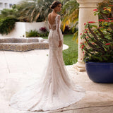 Runhufu Sleeve Lace Mermaid Wedding Dresses 2023 Appliques Beads Tulle Bridal Gown For Women V-Neck Sexy Open Back Real Photos