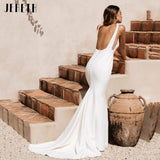 Runhufu Backless Mermaid Wedding Dress Women Sexy White Spaghetti Straps Chic Boho Bridal Gowns Elastic Satin Vestidos De Novia