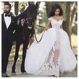 Runhufu African Wedding Dresses Classical Ball Gown Lace Appliques Wedding Dress with Detachable Train Elegant Formal Bride Dress