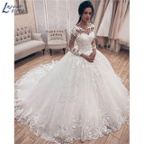 Runhufu NICEB Illusion Long Sleeves Ball Gown Wedding Dress 2023 Bridal Gown Lace Appliques vestido De Noiva Train robe de mariee