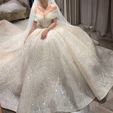 Runhufu New Off The Shoulder Wedding Dress Sweep Train Ball Gown Wedding Gown Vestido De Noiva Luxury Prinecess Bride Dress
