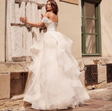 Runhufu Princess Wedding Dress 2023 Tiered Sweetheart Off Shoulder Lace Embroidery Backless Bridal Gown Vestidos De Noiva