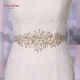 Runhufu SH237-G Golden Bridal Belt with Rhinestone Fashion Bead Belt Thin Sash Belt Western Belts Wedding Applique Sash Belt