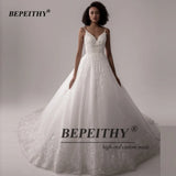 Runhufu Sexy Backless Lace Bodice Wedding Dresses For Women Sleeveless Beading Bride Ivory White Bridal Gown 2024 V Neck