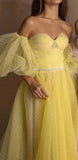 Runhufu Arrival Sweetheart Detachable Short Sleeve Beads Belt Pink Tulle A-Line Evening Dresses Yellow Prom Gowns Robe De Soiree