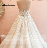 runhufu Deep V Neck Weddding Dresses Vestido De Novia Lace Appliques A Line Open Back Sweep Train Bridal Gown abito da spos