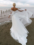 Runhufu Sparkly Sequin A Line Beach Wedding Dress Puff Elegant Long Sleeves Sweetheart Tulle Backless Bride Dress Robe De Mariee