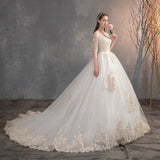 runhufu Wedding Dress Off The Shoulder Half Sleeve Wedding Gown Lace Applique Plus Size Simple Wedding Dress Robe De Mariee