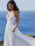 Runhufu Wedding Dresses Backless Spaghetti Straps Chiffon Beach Bridal Gowns Plus Size Bride Dress Sweep Train Robe de Mariee