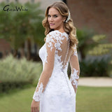 Runhufu Illusion Mermaid Wedding Dresses Lace Appliques Robe De Mari¨¦e Wedding Bride Gowns Court Train Backless Vestidos De Novia