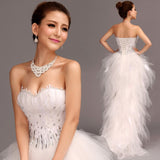 Runhufu Dress Strapless Front Short Back Long Ball Gown Princess Luxury Feather Wedding Dresses Plus Size