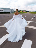 Runhufu Design Boat Neck Detachable Puff Sleeve Pleats A-Line Wedding Dresses Bridal Gowns Vestido De Noiva Custom Made