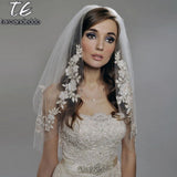 Runhufu Elbow Length 75cm Short Veil Two Layers Appliques White/Ivory Wedding Veil with Pearls Beading Bridal Veil