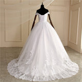 runhufu Luxury Lace Boat Neck Ball Gown Wedding Dresses Sweetheart Sheer Back Princess Illusion Applique Bridal Gowns Casamento