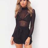 Runhufu Women Sheer Mesh Fish Net Blouse Ladies Slim Long Sleeve Turtle Neck See-Through Mesh Top Hot Sale Black Pink sexy Club shirts