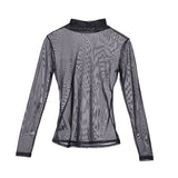 Runhufu Women Sheer Mesh Fish Net Blouse Ladies Slim Long Sleeve Turtle Neck See-Through Mesh Top Hot Sale Black Pink sexy Club shirts
