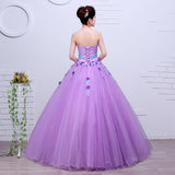 runhufu Organza Purple Fashion Flowers Strapless Wedding Dress New Korean Style Princess cheap Lace Ball Vestidos De Novia