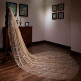 runhufu Accessories 2023 New Arrival The Champagne Chapel Veil Bling Bling Bridal Veils Beading Wedding Veil