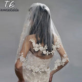 Runhufu Elbow Length 75cm Short Veil Two Layers Appliques White/Ivory Wedding Veil with Pearls Beading Bridal Veil