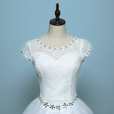 runhufu Cheap Cap Sleeve Korean Style Short Lace Fashion Simple Bridal Gowns Crystal Wedding Dresses 2023 Vestido Casamento