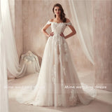 Runhufu the Shoulder Nude Color Bridal Dress with Lace Applique Reals Bridal Dress New Coming Robe De Soiree Longue