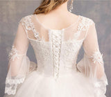 runhufu Wedding Dresses 2023 New Cheap Wedding Dress Full Flare Sleeve Lace Embroidery Princess Vestido De Noiva F