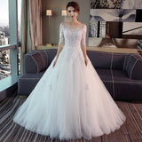 runhufu Fashion Classic Wedding Dress 2023 New Lace Three Quarter Sleeve O-Neck Elegant Plus size Vestido De Noiva Korean Bride Gown