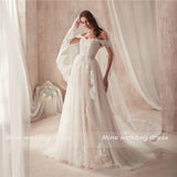 Runhufu the Shoulder Nude Color Bridal Dress with Lace Applique Reals Bridal Dress New Coming Robe De Soiree Longue