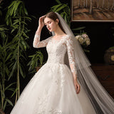 runhufu Lace Full Sleeve Wedding Dresses Luxury Muslim Ball Gown Wedding Gowns Custom Made Vestido De Noiva
