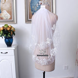 Runhufu Elbow Length 75cm Short Veil Two Layers Appliques White/Ivory Wedding Veil with Pearls Beading Bridal Veil