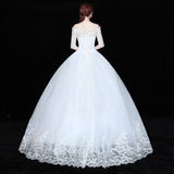 runhufu Novias Vestidos de Noiva Ball Gown Lace Wedding Dress Half Sleeves Off Shoulder Tulle Puffy Bride Gowns Simple Elegant Dress