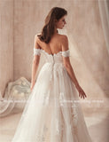 Runhufu the Shoulder Nude Color Bridal Dress with Lace Applique Reals Bridal Dress New Coming Robe De Soiree Longue