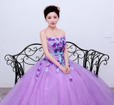runhufu Organza Purple Fashion Flowers Strapless Wedding Dress New Korean Style Princess cheap Lace Ball Vestidos De Novia