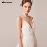 runhufu Spaghetti Straps Tulle Wedding Dress Vestido De Novia Sleeveless V-neck Backless Bride Dresses Robe De Mariage