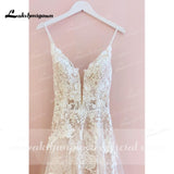 runhufu Lace Wedding Dress V-Neck Open Back Boho Wedding Gown Simple Spaghetti Straps Blush pink Beach Bridal Dress Robe De Mariee