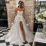 Runhufu Sexy Beach Wedding Dresses For Bride Elegant Lace Boho Wedding Gowns Strapless Sleeveless High Split Princess Dresses 2024