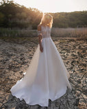 Runhufu Satin Bohemian Wedding Dress For Brides 2024 Off The Shoulder Lace Halter Boho Bridal Gown With Detachable Sleeves