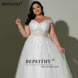 Runhufu Off The Shoulder Ivory Plus Size Wedding Dress Sweep Train Sweetheart Lace Bridal Gown 2024 For Curve Women New Arrival