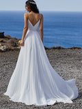 Runhufu Wedding Dresses Backless Spaghetti Straps Chiffon Beach Bridal Gowns Plus Size Bride Dress Sweep Train Robe de Mariee