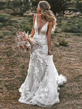 Runhufu Vintage Mermaid Wedding Dresses 2024 V-neck Backless Lace Appliques 3D Flowers Country Bridal Gown Plus Size Custom Made