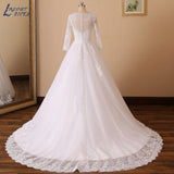Runhufu NICEB Long Sleeves Wedding Dress Elegant Lace Appliques Beads Vestido De Noiva Sexy Illusion Back Ball Gown Bridal Tulle