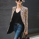 Runhufu Street Women Leopard Jacket Blazers New Office Lady Open Stitch Cardigan Jacket Suit Long Sleeve Slim Work Chic Blazer Fall